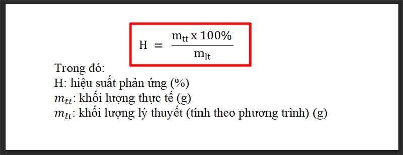 Công thức tính hiệu suất trong hóa học